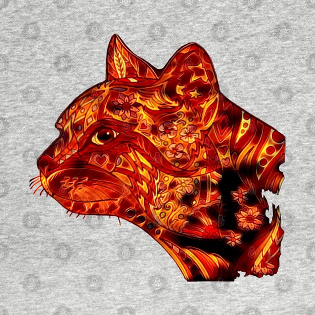 Cool Fire Cats Flowers Gift T-Shirt Kitten by gdimido